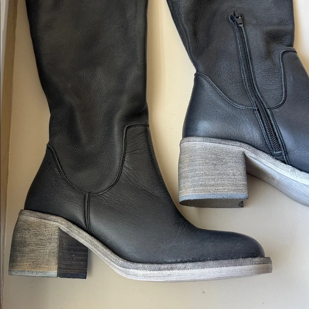 Free People Black Leather Knee-High Boots